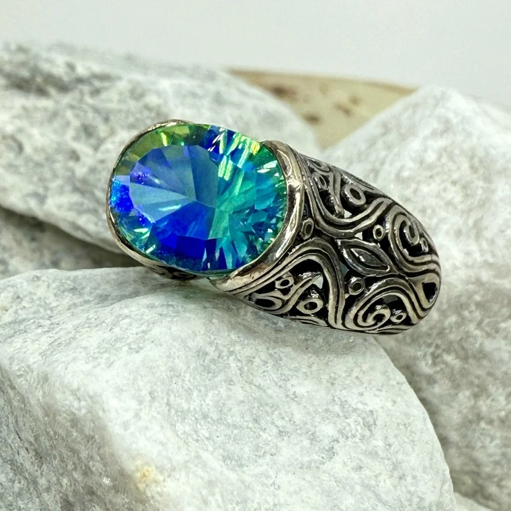 NWT Bali Legacy Sterling Silver 6.00ctw Peacock Quartz Artisan Ring Size 8